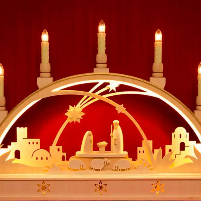 Grafik: Schwibbogen mit Christi Geburt