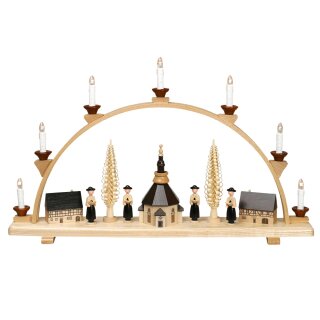 Zeidler candle arch with church and carolers of Seiffen tall, electric