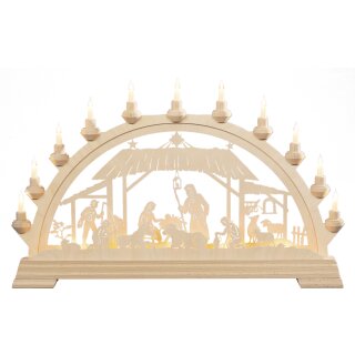 Taulin candle arch Christi nativity in stable - with front lighting