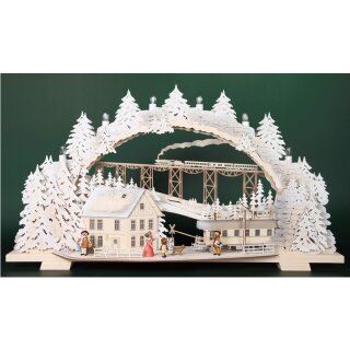 Tietze candle arch Advent snowy with sleigh child and dog