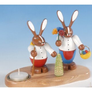 Knuth Neuber rabbit couple on base with tealight big