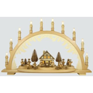 Lenk und Sohn Schwibbogen Bergmann mit gedrechselten Figuren