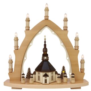 Lenk und Sohn Schwibbogen Seiffener Kirche mit Kurrendesänger natur