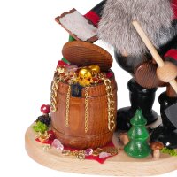 DWU Räuchermann Räuberwichtel mit Goldfass schwarz/rot