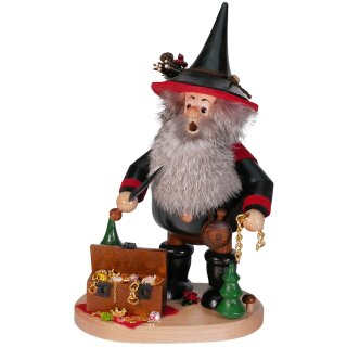 DWU Räuchermann Räuberwichtel mit Schatztruhe schwarz/rot