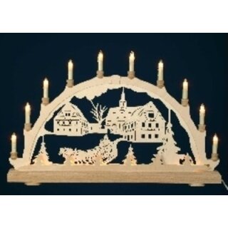 candle arch church with horse sleigh