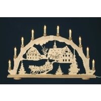 candle arch church with horse sleigh
